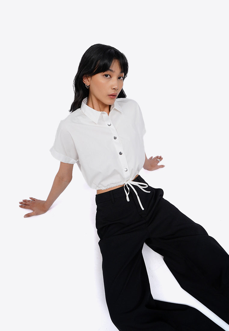 Crop Blouse with Drawstring Waist