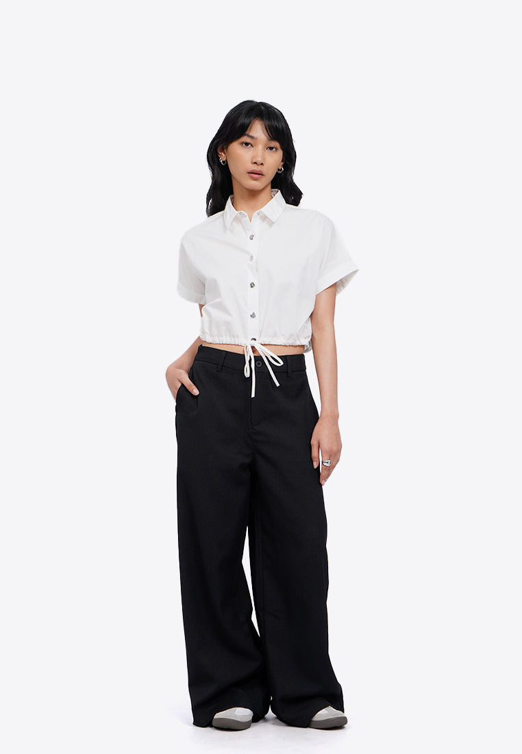 Crop Blouse with Drawstring Waist
