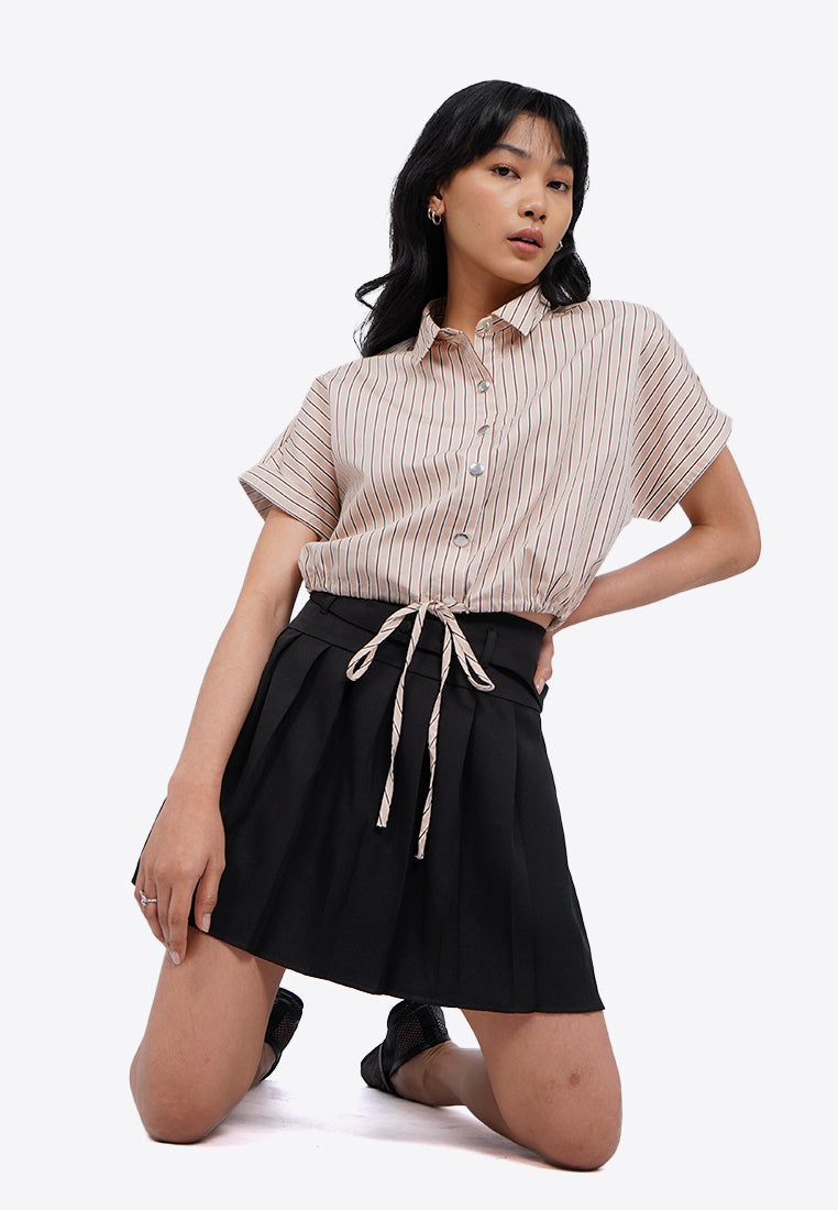 Crop Blouse with Drawstring Waist