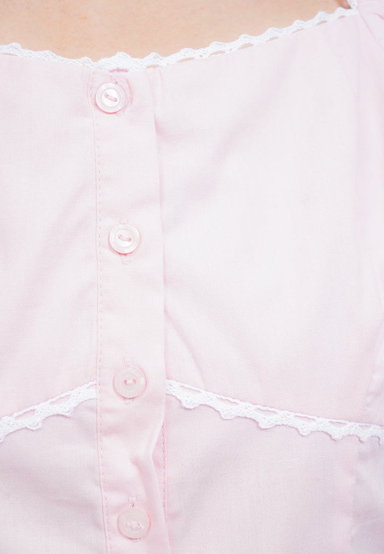 Puff Sleeve Blouse with Lace Trim