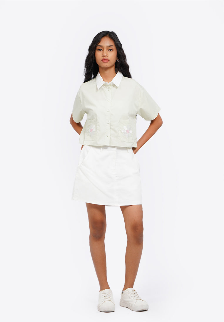 Embroidered Pocket Crop Blouse