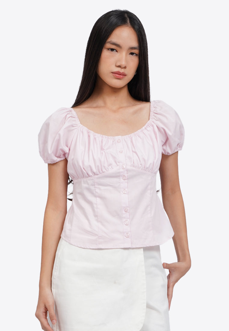 Button Up Short Sleeve Blouse