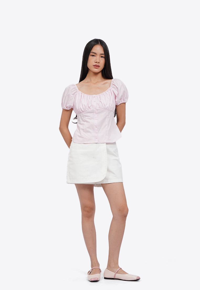 Button Up Short Sleeve Blouse