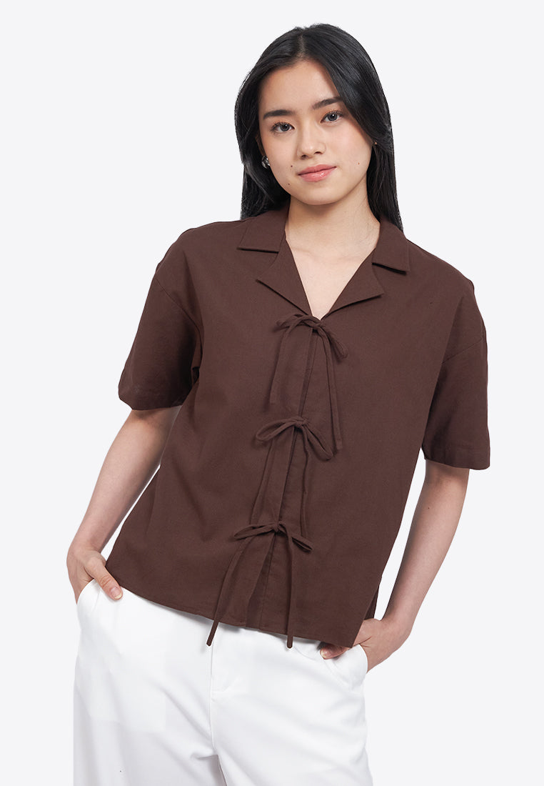 Tie Front Short Sleeve Blouse