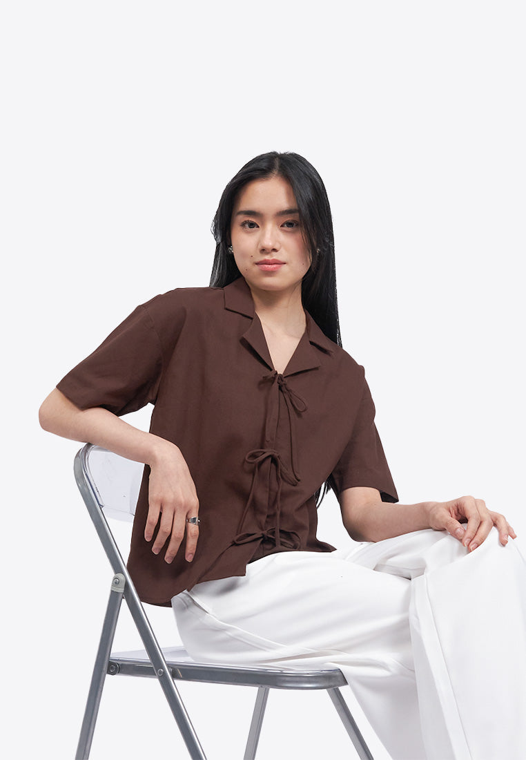 Tie Front Short Sleeve Blouse