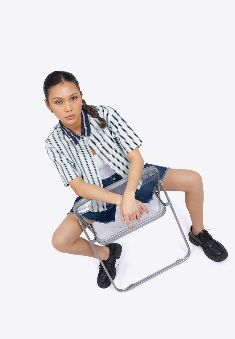 Short Sleeve Stripes Crop Shirt