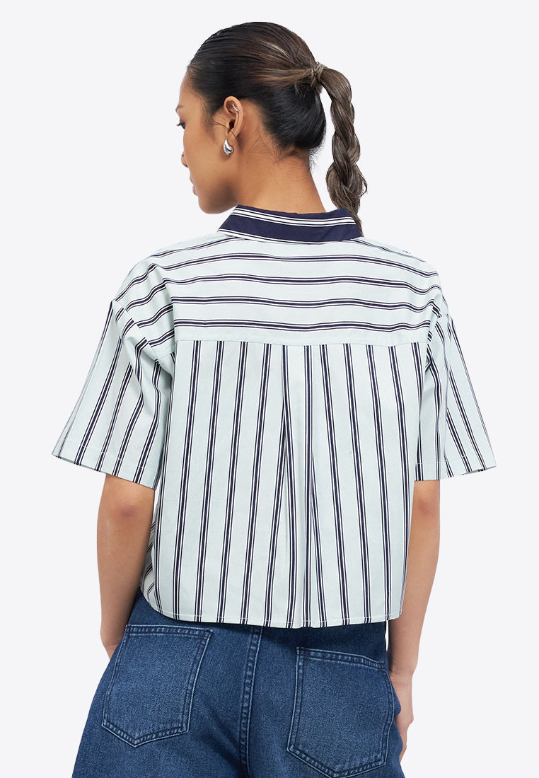 Short Sleeve Stripes Crop Shirt