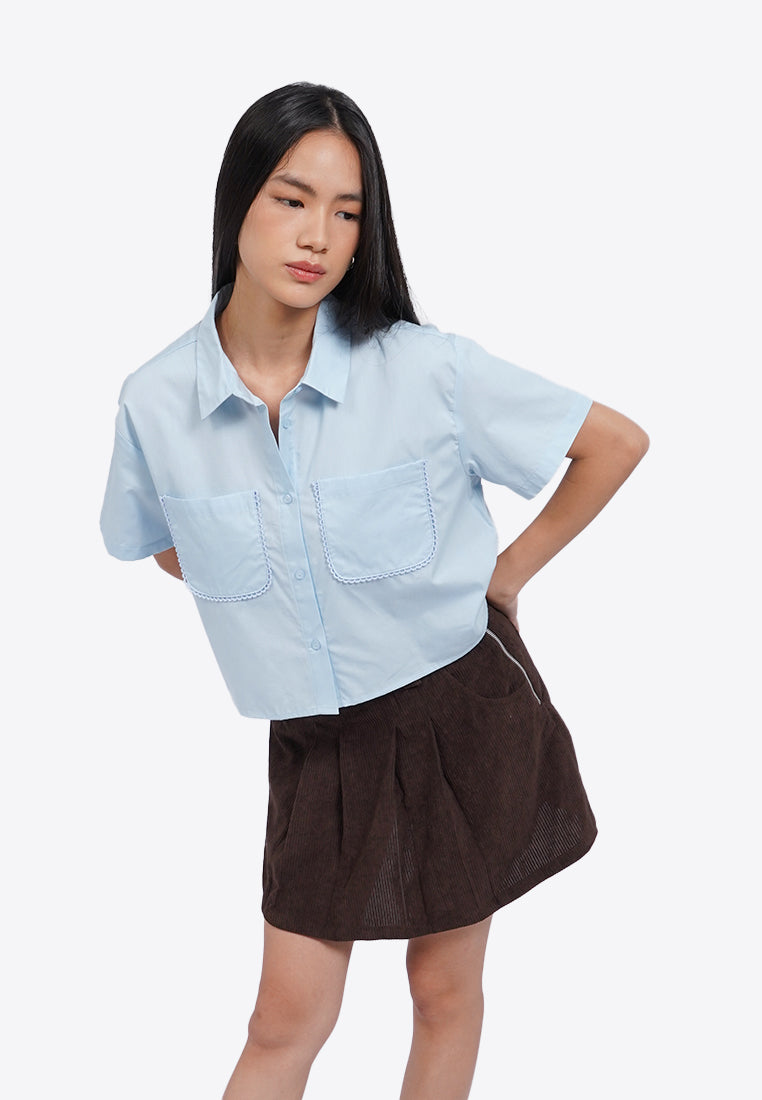 Lace Trim Short Sleeve Shirt