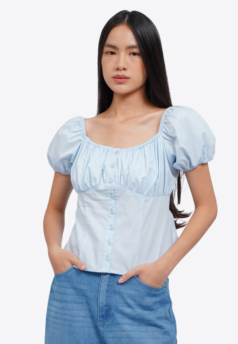 Button Up Short Sleeve Blouse