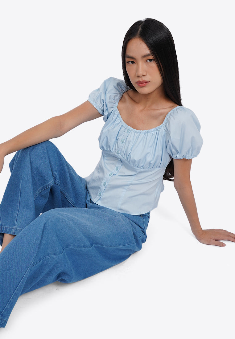 Button Up Short Sleeve Blouse