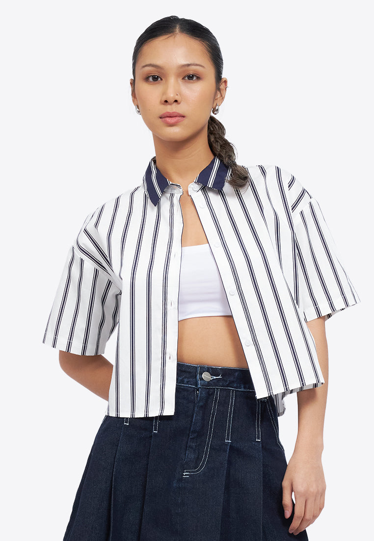 Short Sleeve Stripes Crop Shirt