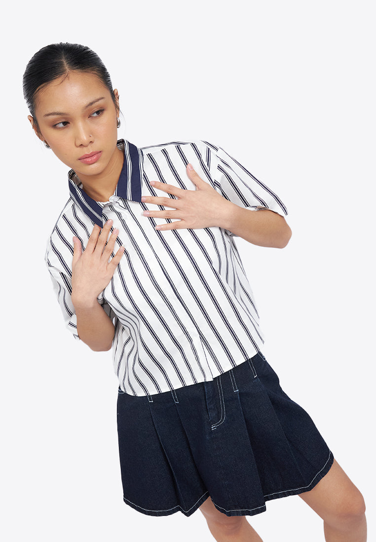 Short Sleeve Stripes Crop Shirt