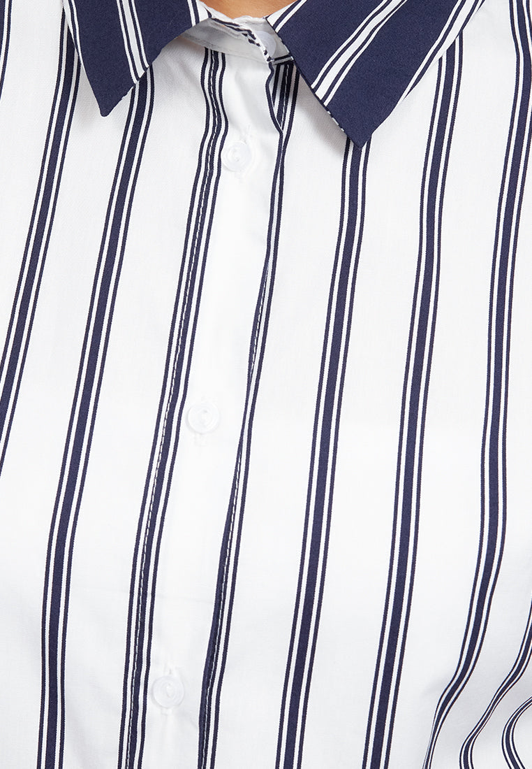 Short Sleeve Stripes Crop Shirt