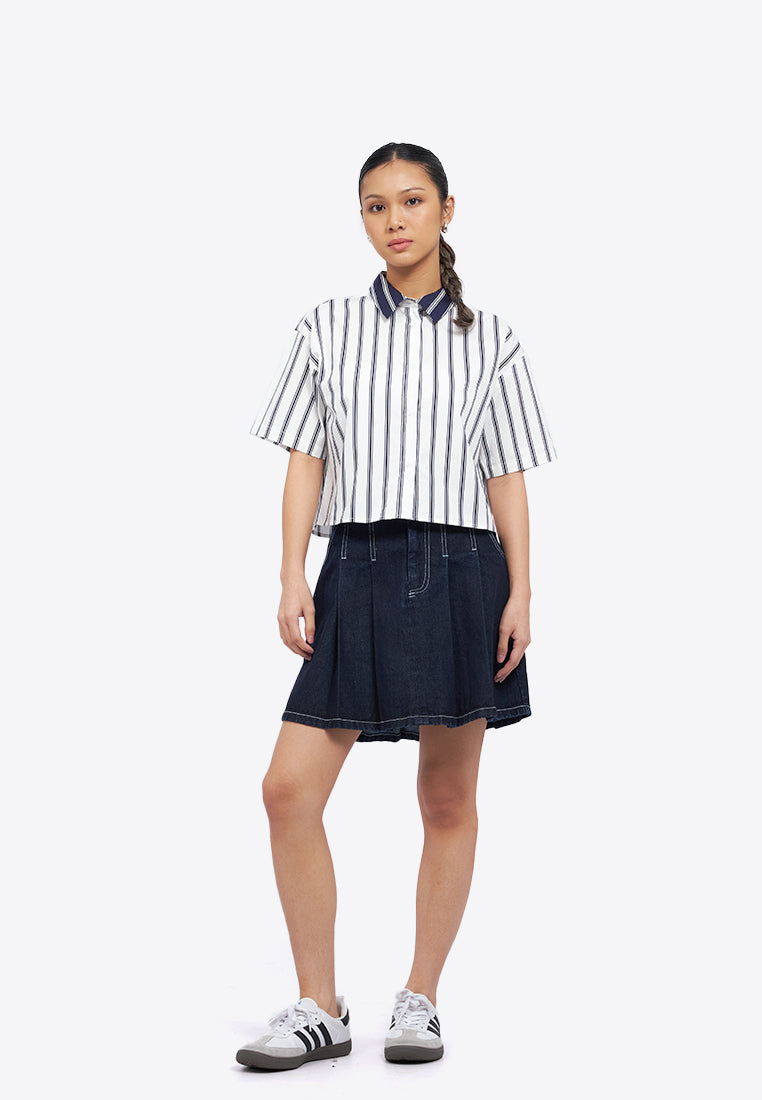 Short Sleeve Stripes Crop Shirt