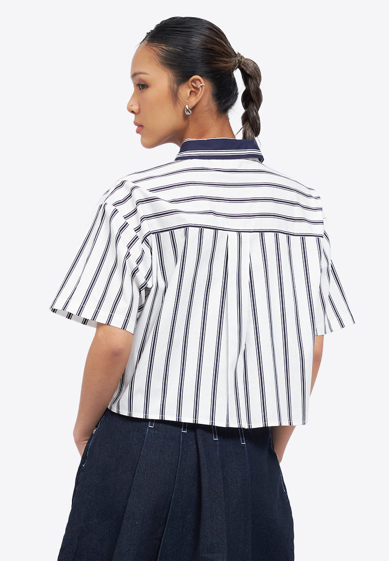 Short Sleeve Stripes Crop Shirt