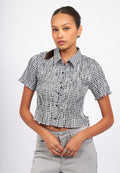 Textured Short Sleeve Crop Blouse