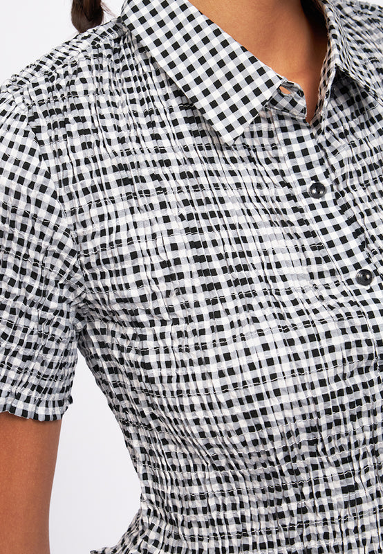 Textured Short Sleeve Crop Blouse
