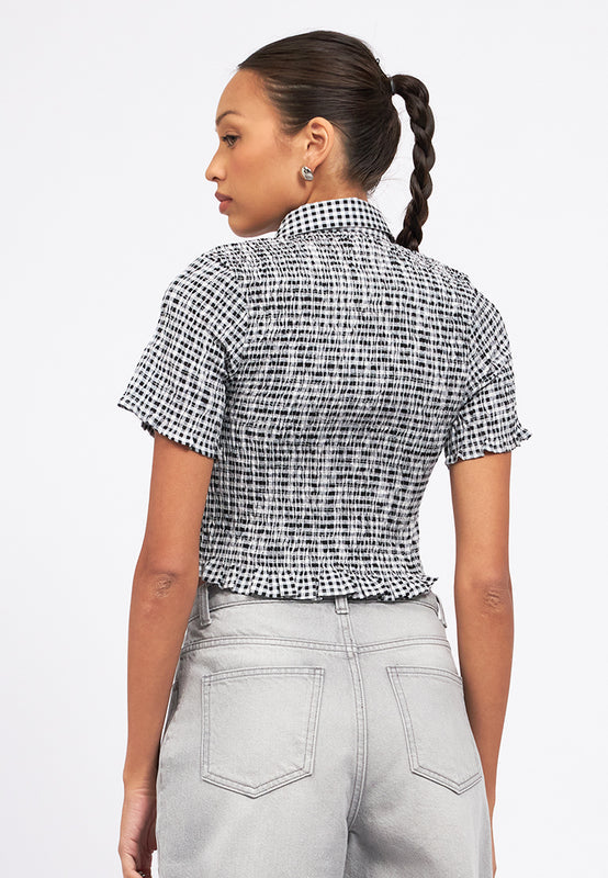 Textured Short Sleeve Crop Blouse