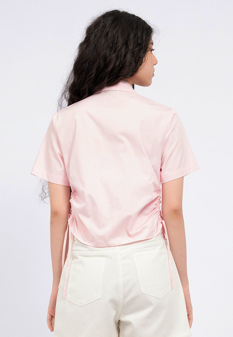 Side Ruched Short Sleeve Crop Shirt