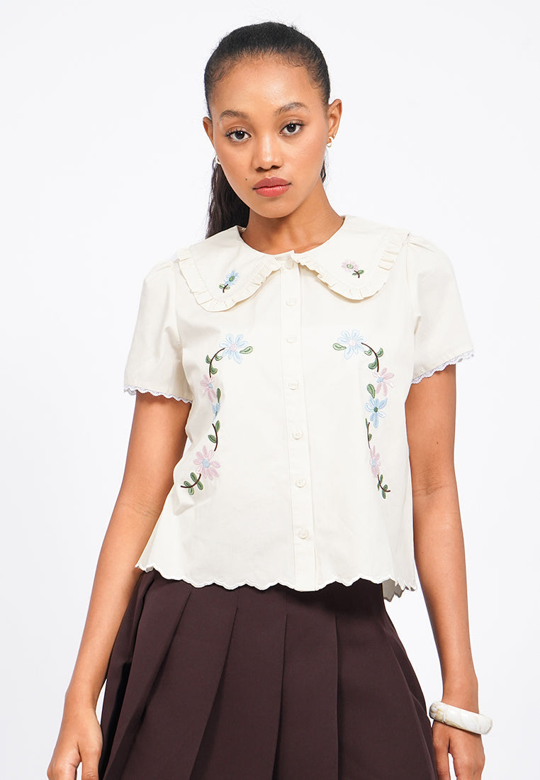 Embroidered Short Sleeve Blouse