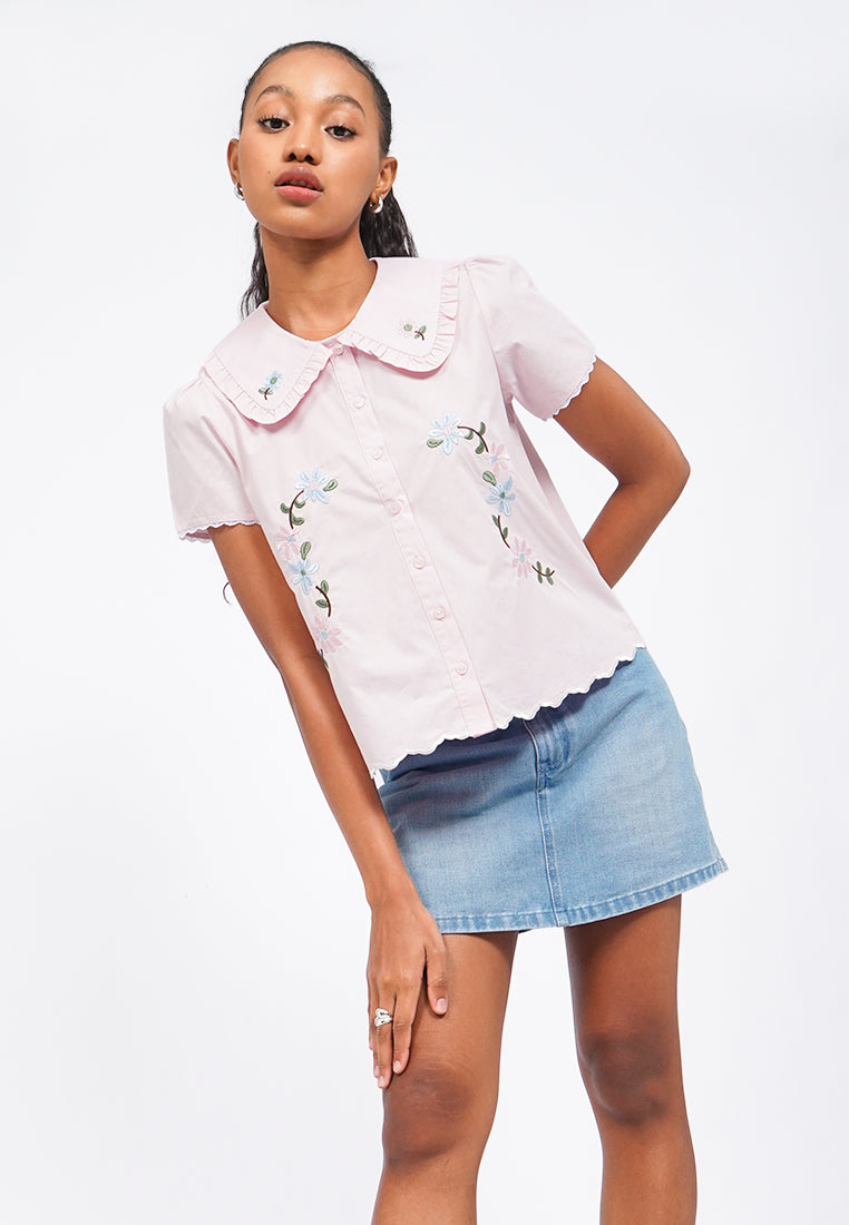 Embroidered Short Sleeve Blouse