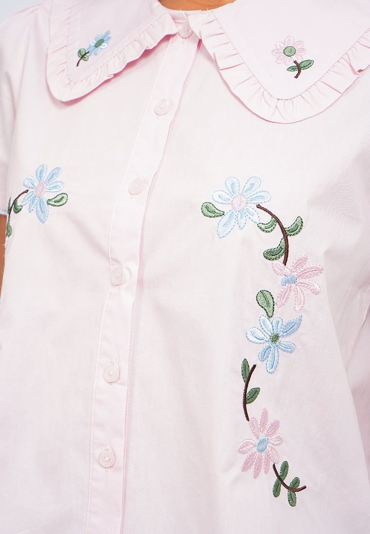 Embroidered Short Sleeve Blouse