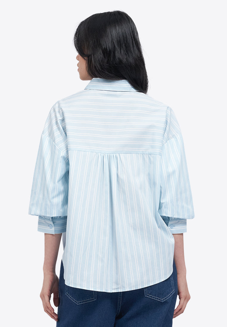 Balloon Sleeves Stripes Blouse