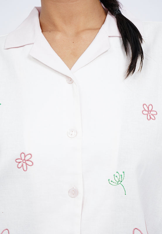 Embroidered Notch Collar Blouse