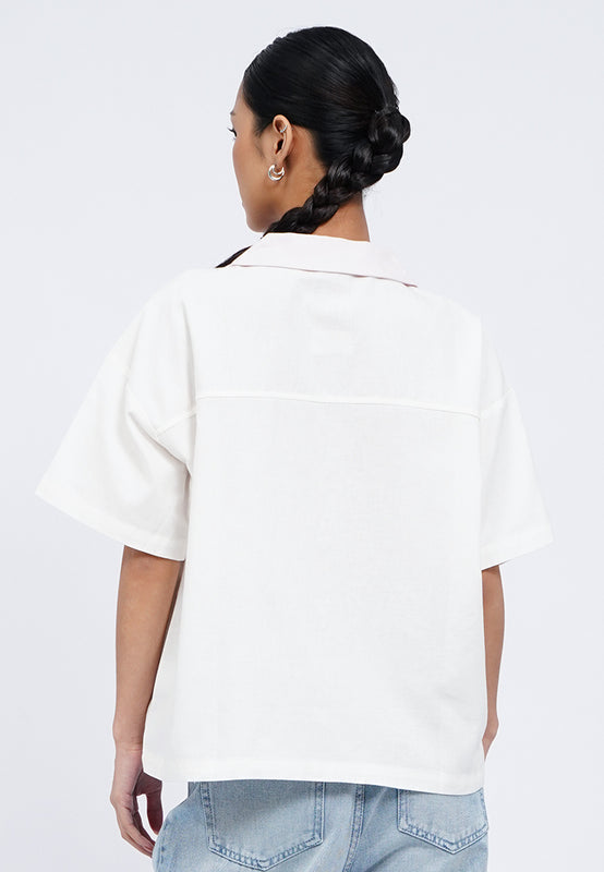 Embroidered Notch Collar Blouse