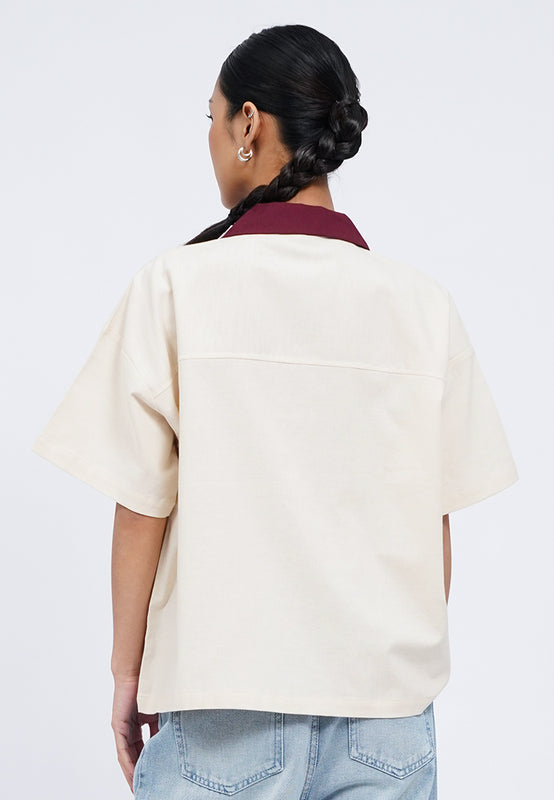 Embroidered Notch Collar Blouse