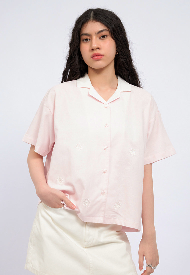 Contrast Collar Short Sleeve Shirt
