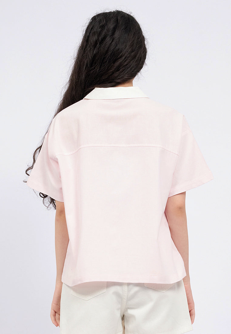 Contrast Collar Short Sleeve Shirt