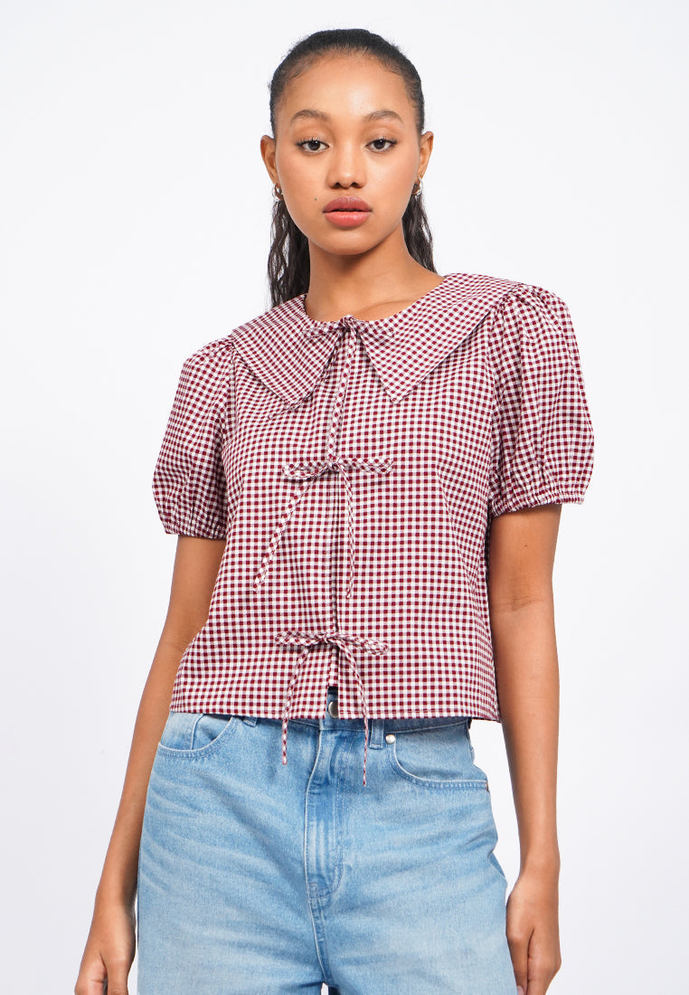 Gingham Short Sleeve Blouse