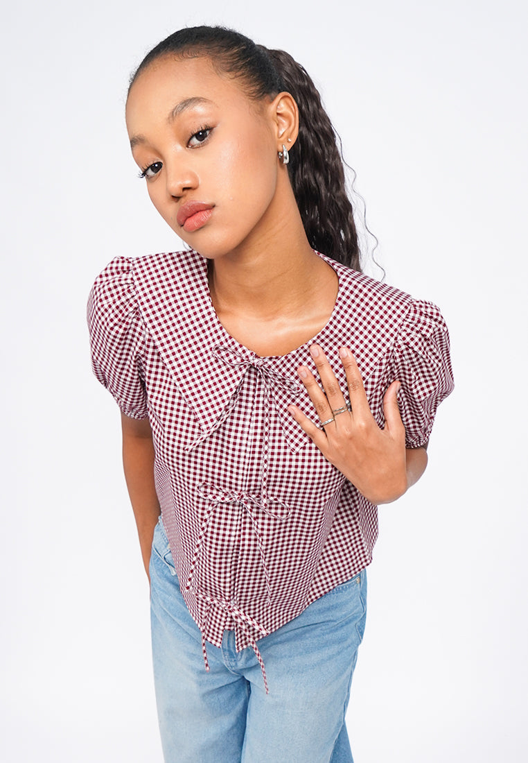 Gingham Short Sleeve Blouse
