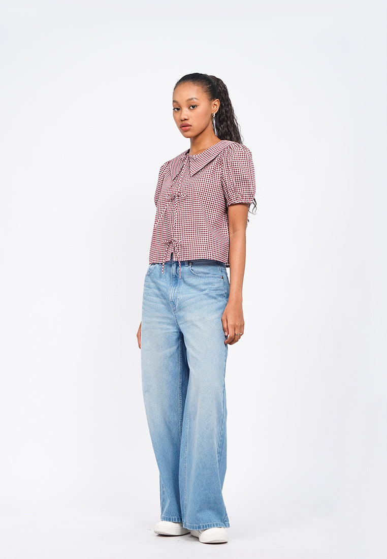 Gingham Short Sleeve Blouse