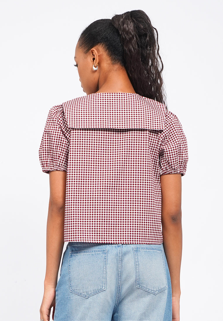 Gingham Short Sleeve Blouse