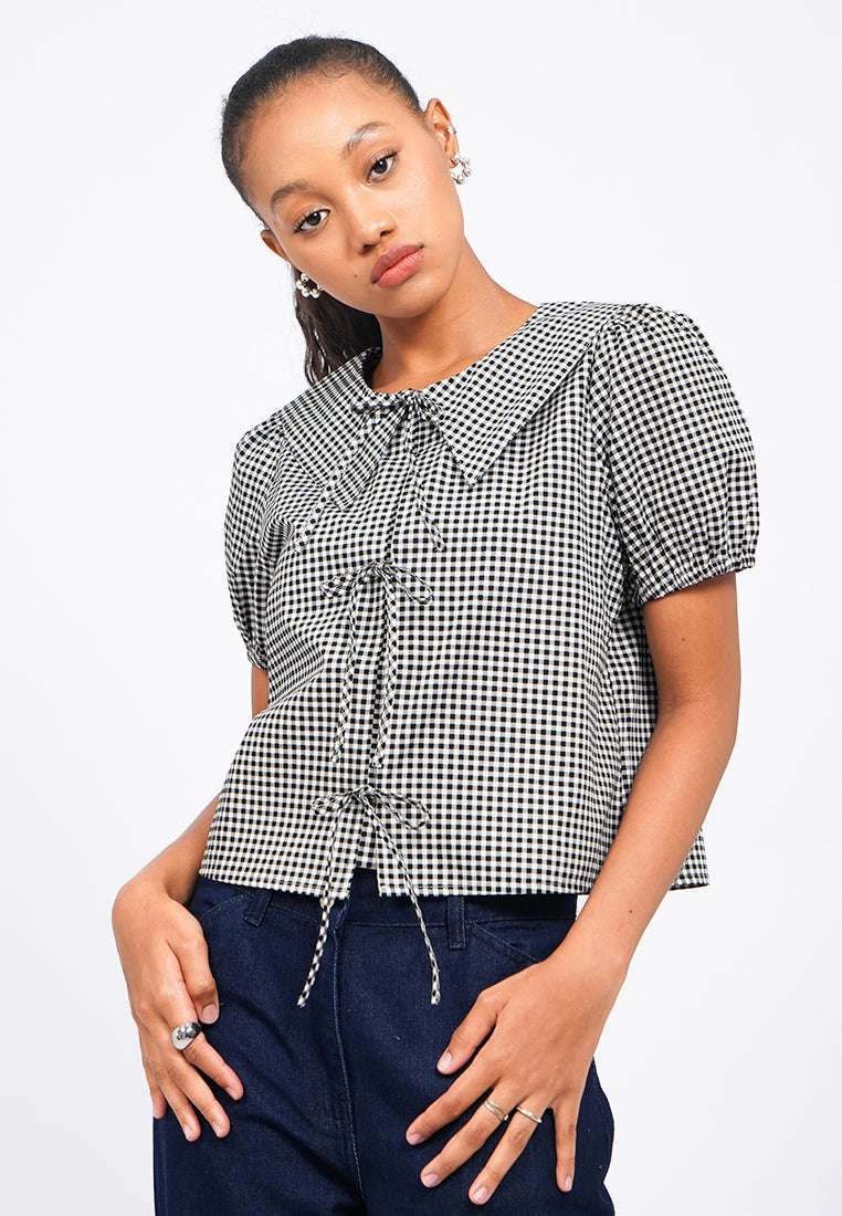 Gingham Short Sleeve Blouse
