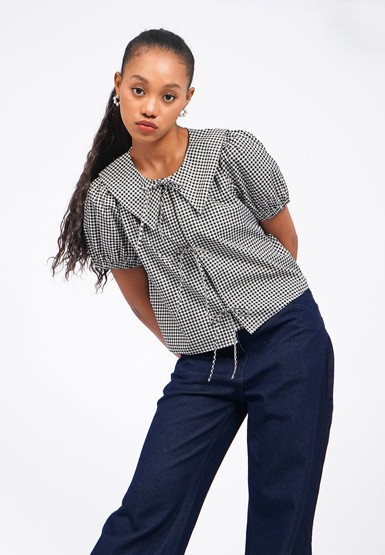 Gingham Short Sleeve Blouse
