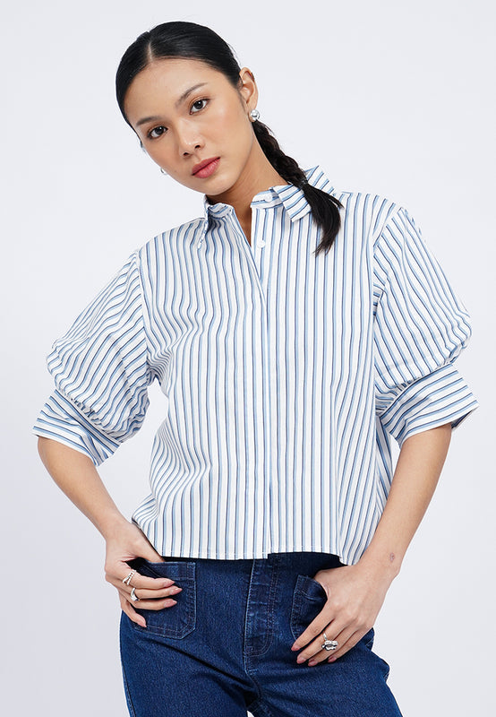 Loose Printed Puff Sleeve Shirt