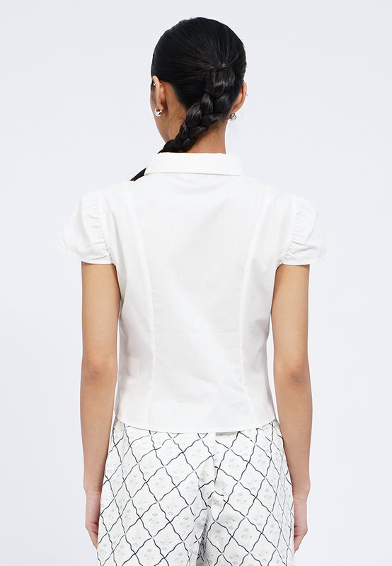 Cap Sleeve Blouse with Front Embroidery