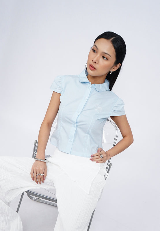 Cap Sleeve Blouse with Front Embroidery