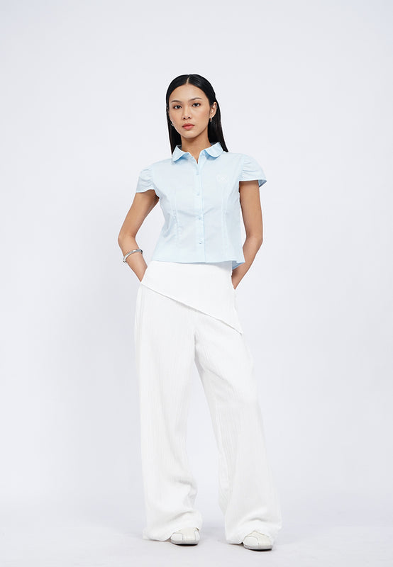 Cap Sleeve Blouse with Front Embroidery