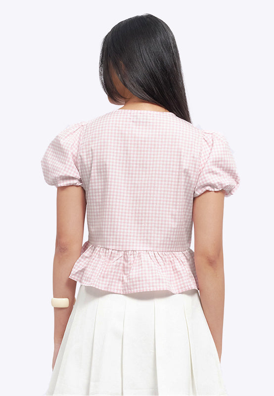 Puff Sleeve Blouse with Front Tie