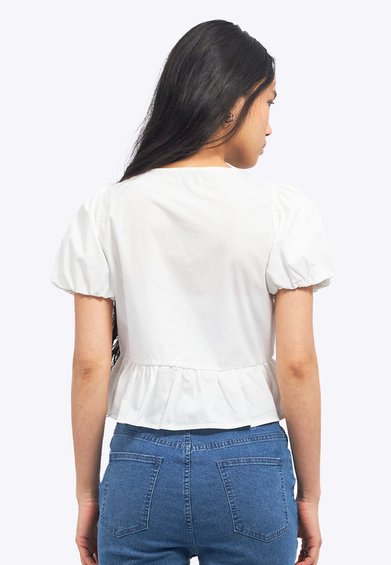 Puff Sleeve Blouse with Front Tie