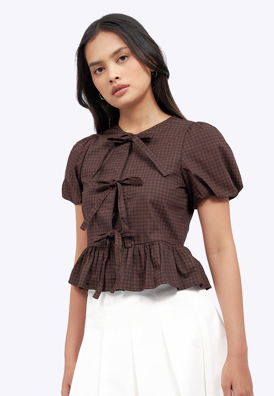 Puff Sleeve Blouse with Front Tie