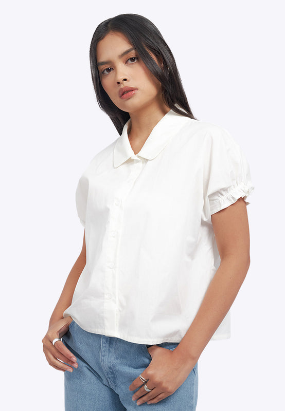 Rounded Collar Button Up Shirt