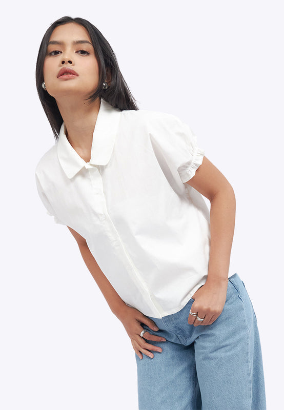Rounded Collar Button Up Shirt