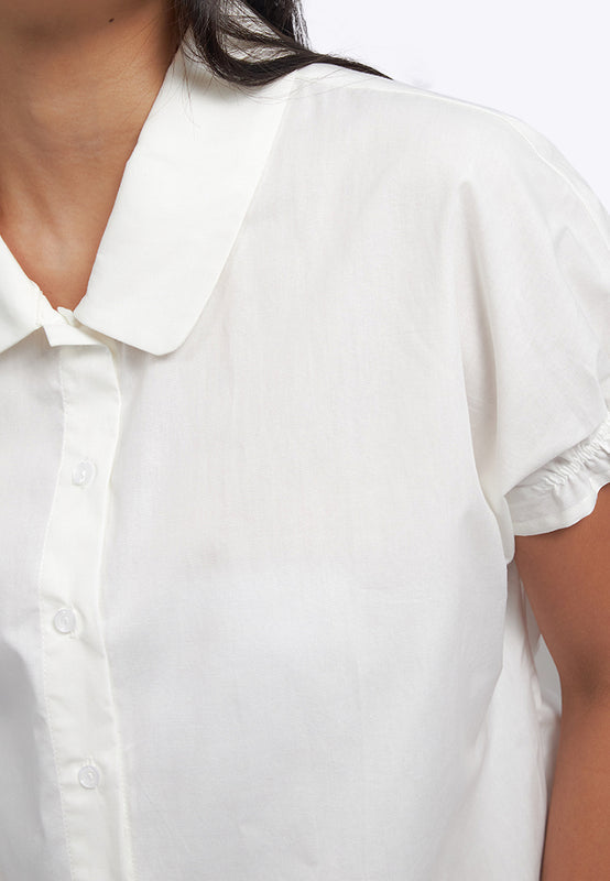 Rounded Collar Button Up Shirt