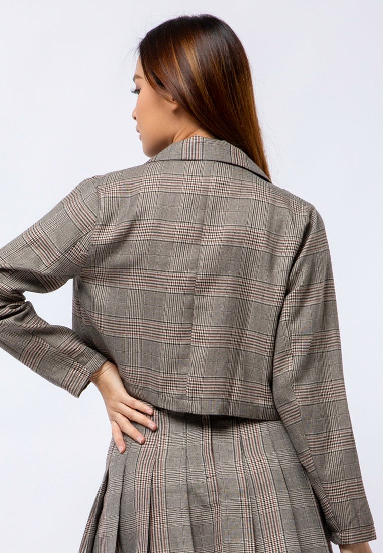 Crop Long Sleeve Plaid Blazer