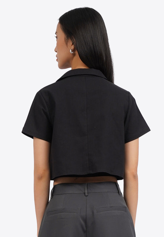 Front Tie Short Sleeve Crop Blazer